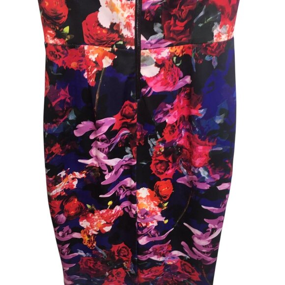 Betsey Johnson Dress Womens 2 Black Floral Cap Sleeve Sheath Back Zip Cocktail - Picture 5 of 16